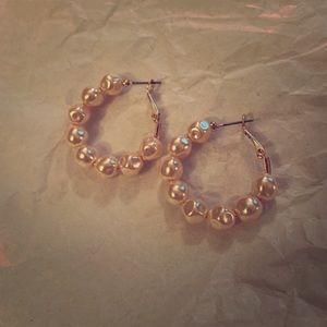 Gold Hoop Earring with Pink Balls